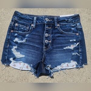 American Eagle Outfitters Dark Blue Distressed Jean Shorts
